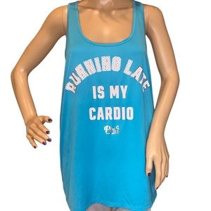 PINK Victoria's Secret "Running Late is My Cardio" Funny Tank Top Size Large EUC